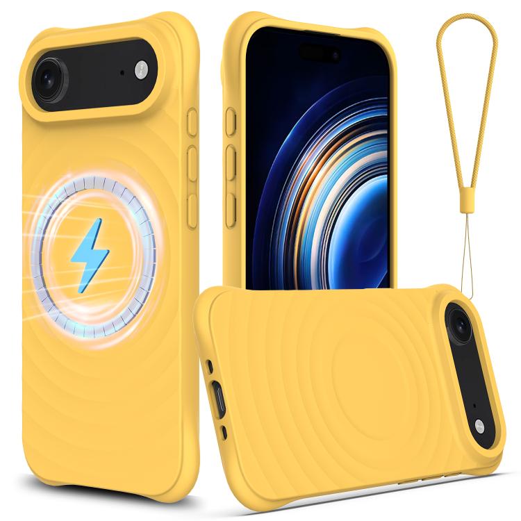 For iPhone Air Wave Texture MagSafe Magnetic Liquid Silicone Phone Case(Yellow)