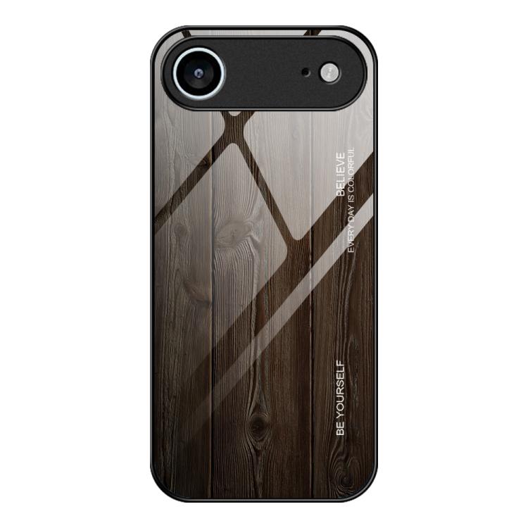 For iPhone Air Wood Grain Glass Phone Case(Black)