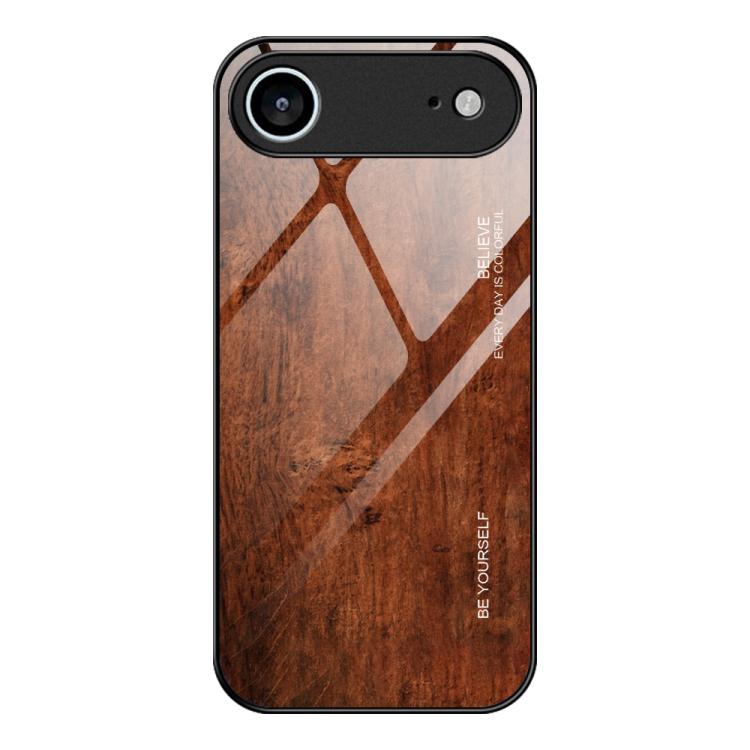 For iPhone Air Wood Grain Glass Phone Case(Dark Brown)