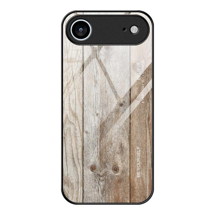 For iPhone Air Wood Grain Glass Phone Case(Grey)