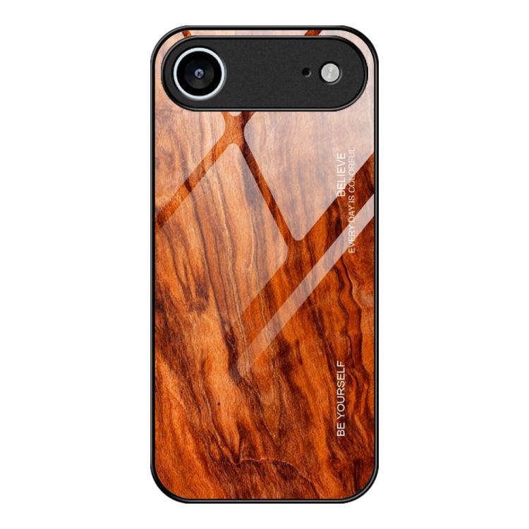 For iPhone Air Wood Grain Glass Phone Case(Light Brown)