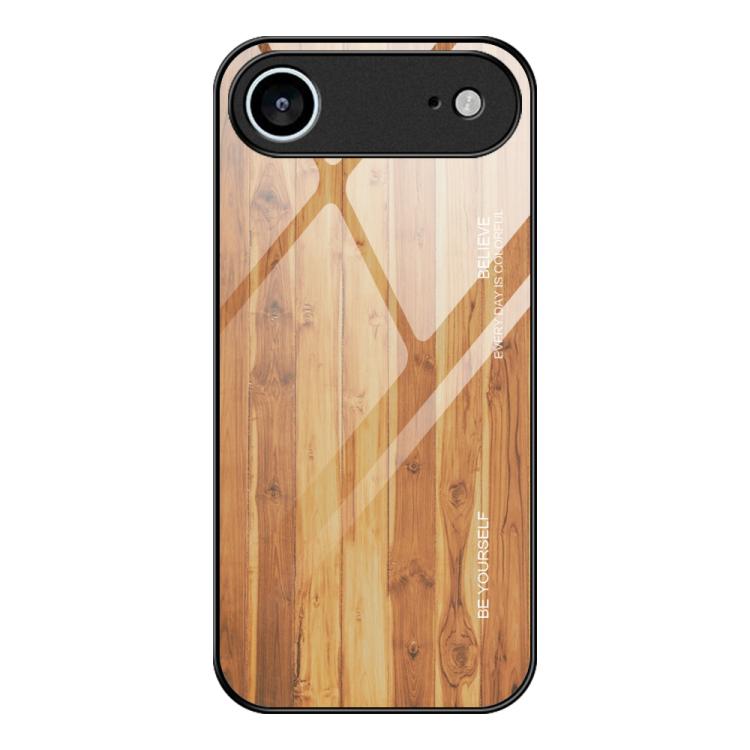 For iPhone Air Wood Grain Glass Phone Case(Yellow)