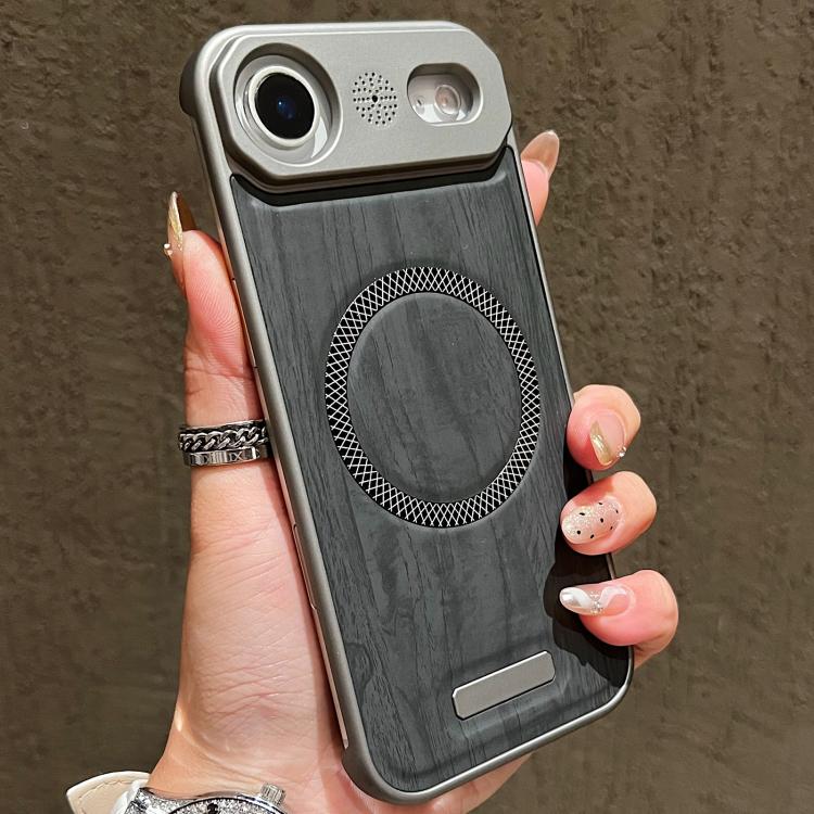 For iPhone Air Wood Grain Magnetic PC Shockproof Phone Case(Dark Gray)