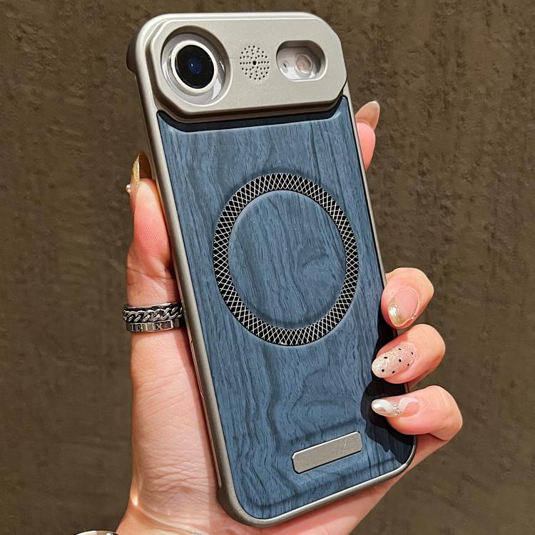 For iPhone Air Wood Grain Magnetic PC Shockproof Phone Case(Denim Blue)
