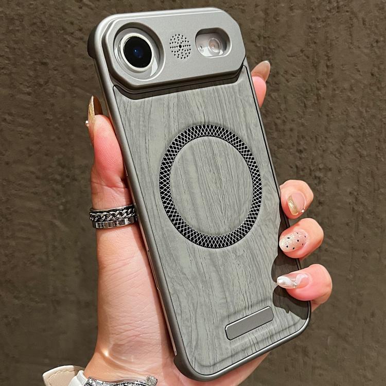 For iPhone Air Wood Grain Magnetic PC Shockproof Phone Case(Light Gray)