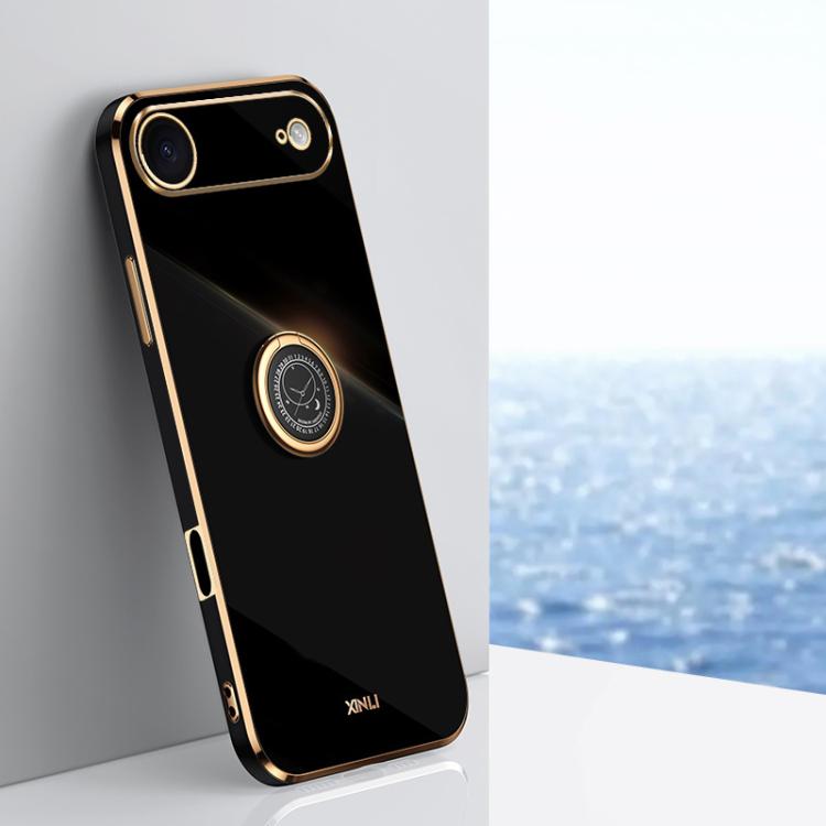 For iPhone Air XINLI Straight Edge 6D Electroplate TPU Phone Case with Ring Holder(Black)