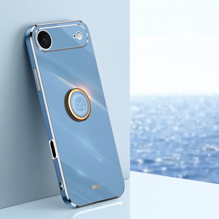 For iPhone Air XINLI Straight Edge 6D Electroplate TPU Phone Case with Ring Holder(Celestial Blue)