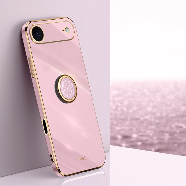 For iPhone Air XINLI Straight Edge 6D Electroplate TPU Phone Case with Ring Holder(Cherry Purple)