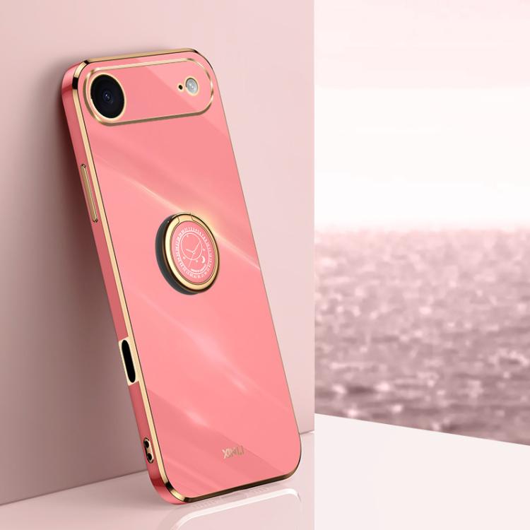 For iPhone Air XINLI Straight Edge 6D Electroplate TPU Phone Case with Ring Holder(Hawthorn Red)