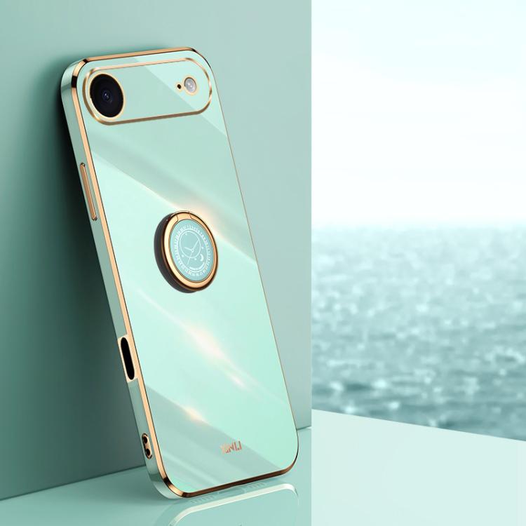 For iPhone Air XINLI Straight Edge 6D Electroplate TPU Phone Case with Ring Holder(Mint Green)
