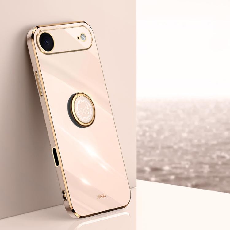 For iPhone Air XINLI Straight Edge 6D Electroplate TPU Phone Case with Ring Holder(Pink)
