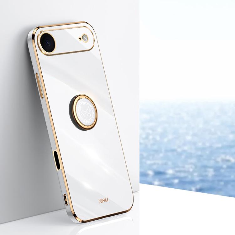 For iPhone Air XINLI Straight Edge 6D Electroplate TPU Phone Case with Ring Holder(White)