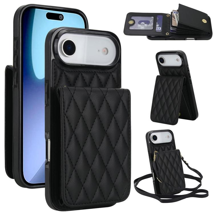For iPhone Air YM015 Crossbody Rhombic Card Bag RFID Phone Case(Black)