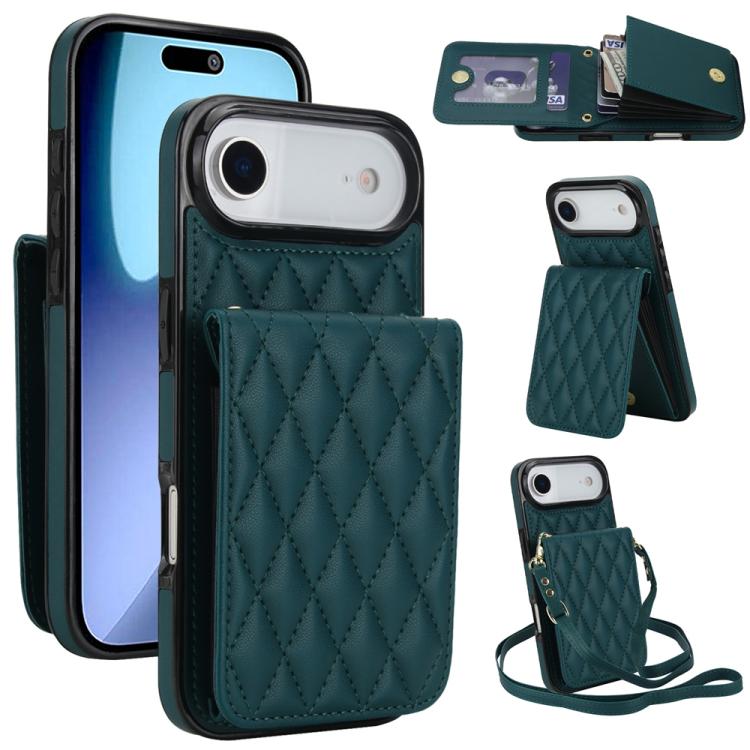 For iPhone Air YM015 Crossbody Rhombic Card Bag RFID Phone Case(Green)