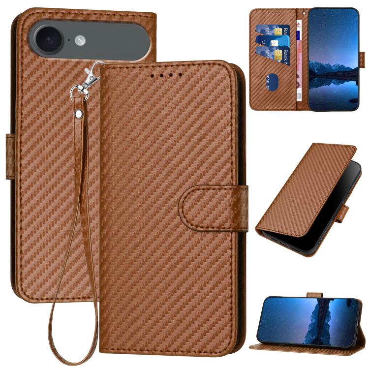 For iPhone Air YX0070 Carbon Fiber Buckle Leather Phone Case with Lanyard(Coffee)