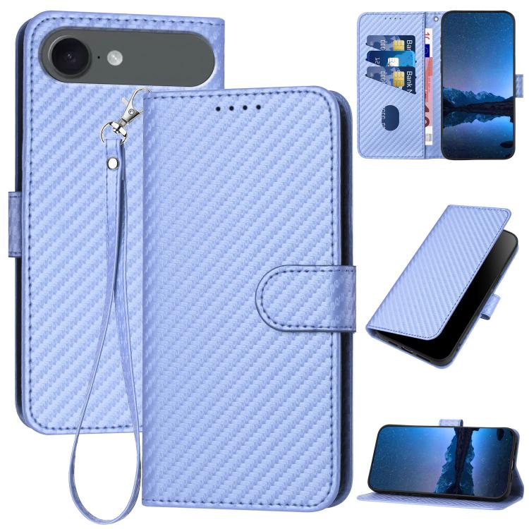 For iPhone Air YX0070 Carbon Fiber Buckle Leather Phone Case with Lanyard(Light Purple)
