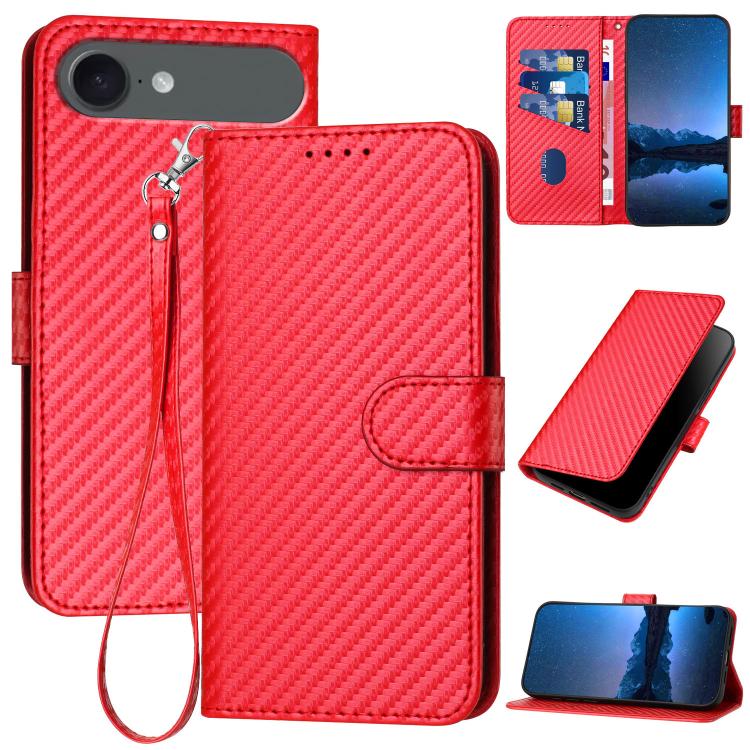 For iPhone Air YX0070 Carbon Fiber Buckle Leather Phone Case with Lanyard(Red)