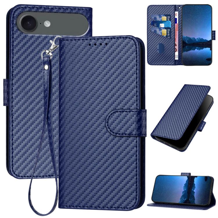 For iPhone Air YX0070 Carbon Fiber Buckle Leather Phone Case with Lanyard(Royal Blue)