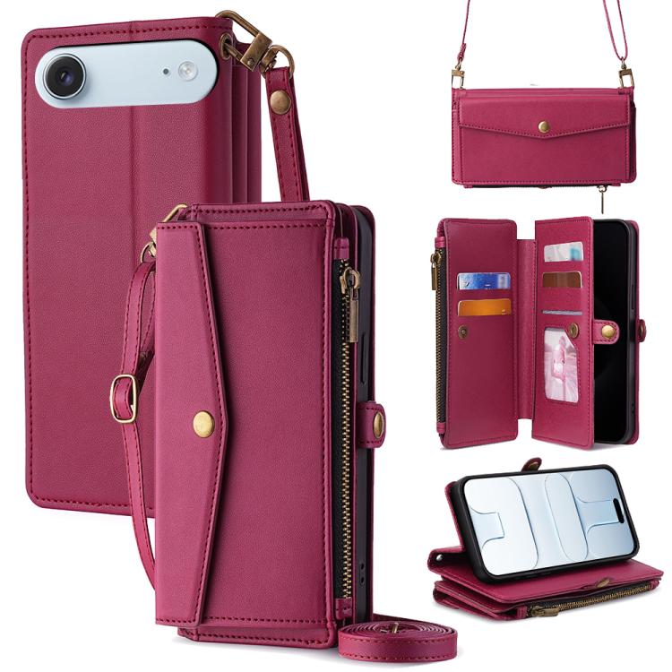 For iPhone Air Zipper Wallet Side Buckle Crossbody Lanyard Leather Phone Case(Red)