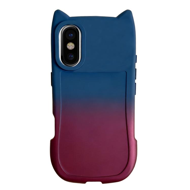 For iPhone X / XS Gradient Cat Ear Design TPU Phone Case(Blue Red)