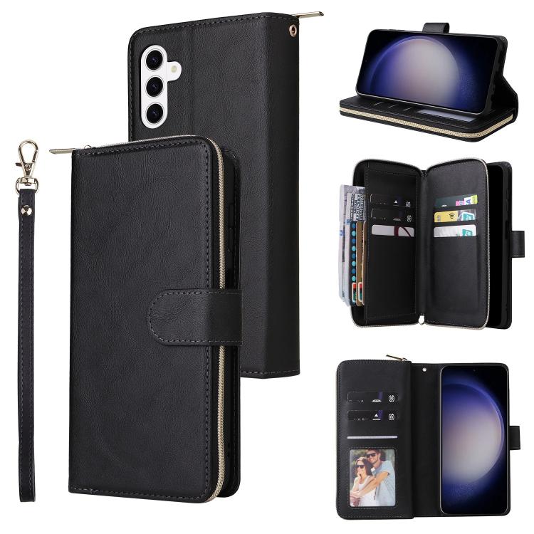 For Samsung Galaxy S26 5G 9-Card Slots Zipper Wallet Bag Leather Phone Case(Black)