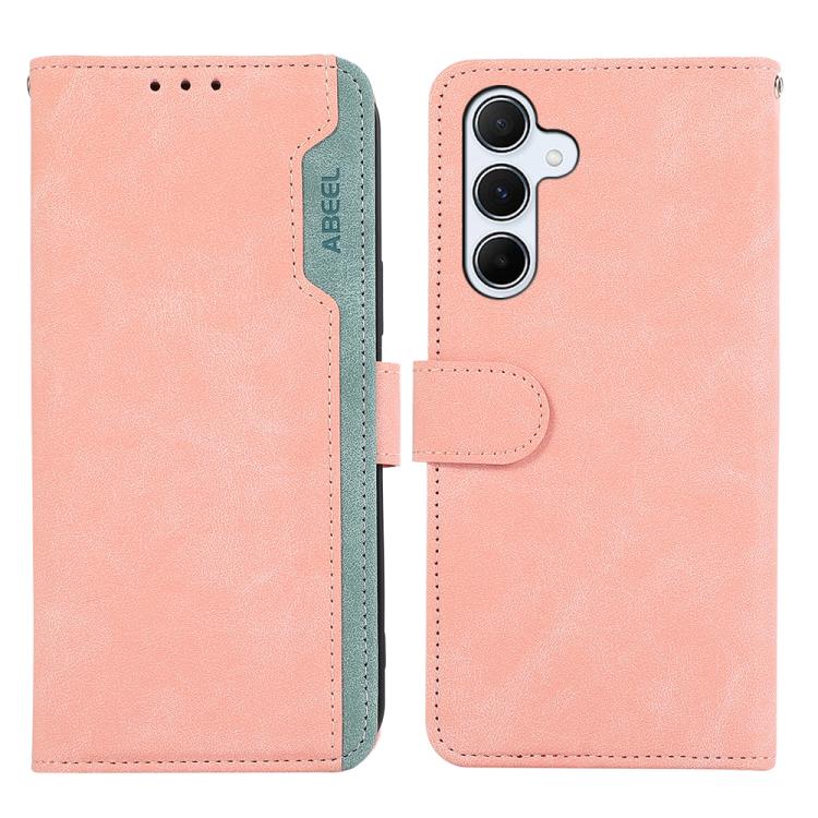 For Samsung Galaxy S26 5G ABEEL Color Block Magnetic RFID Leather Phone Case(Pink-Cyan)