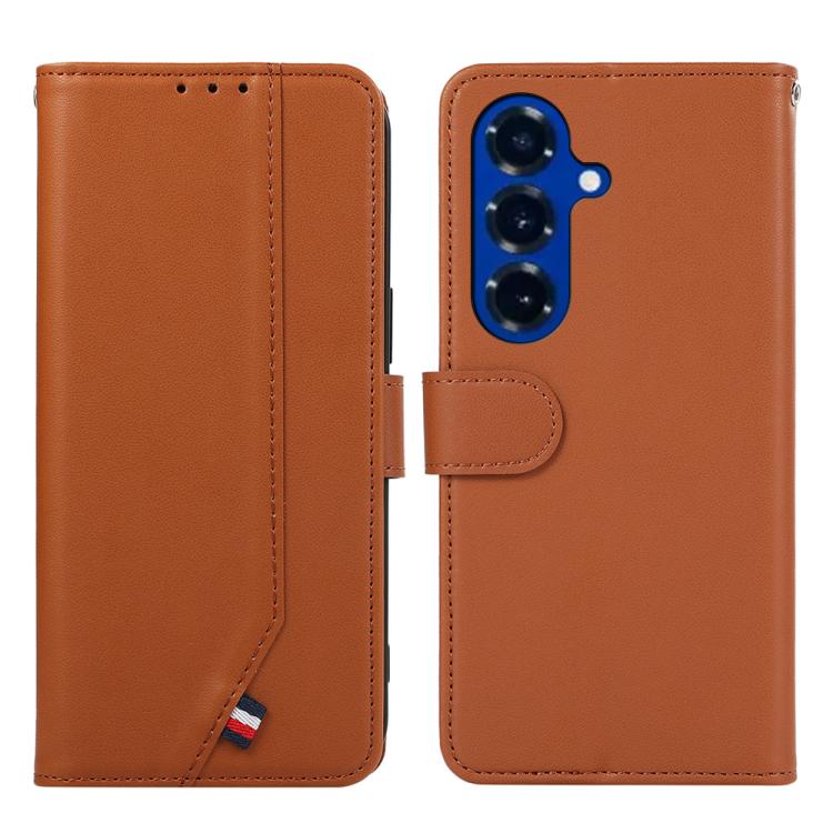 For Samsung Galaxy S26 5G ABEEL Delicate Texture Splicing RFID Leather Phone Case(Brown)