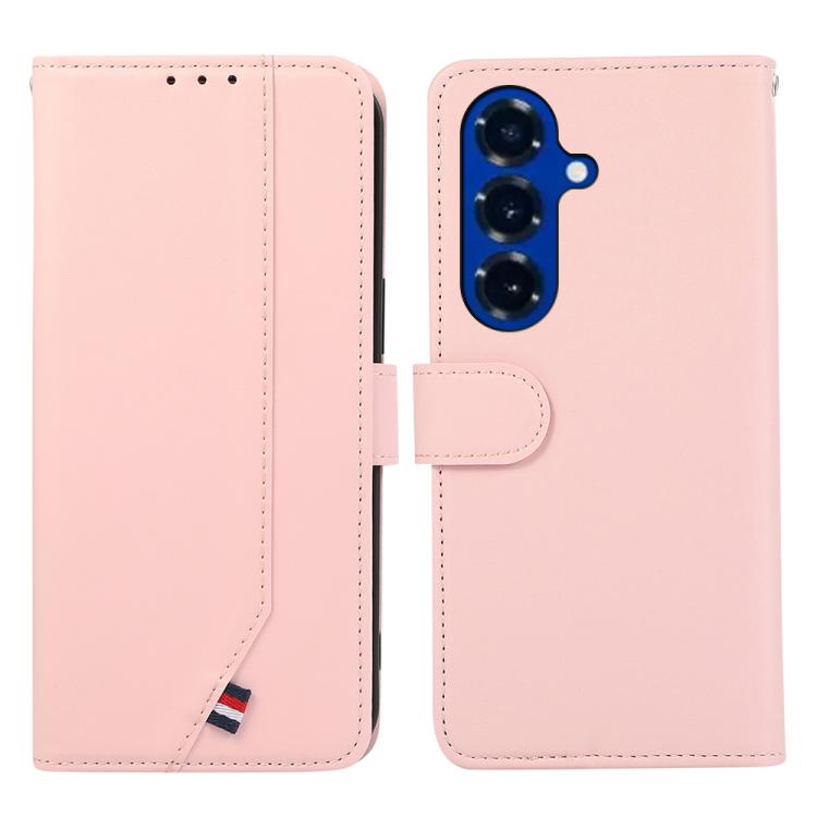 For Samsung Galaxy S26 5G ABEEL Delicate Texture Splicing RFID Leather Phone Case(Pink)