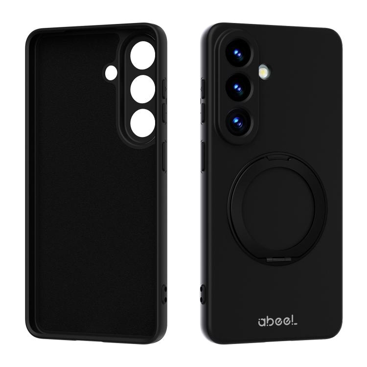 For Samsung Galaxy S26 5G ABEEL Skin-friendly Feel Magnetic Liquid Silicone Phone Case with Holder(Black)