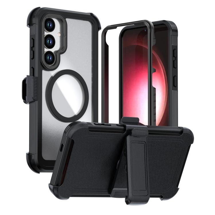 For Samsung Galaxy S26 5G Acrylic Full Coverage Magnetic Phone Case with Back Clip(Black)