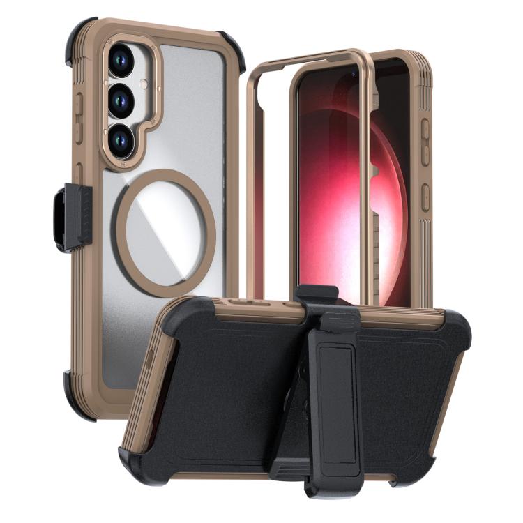 For Samsung Galaxy S26 5G Acrylic Full Coverage Magnetic Phone Case with Back Clip(Desert Gold)