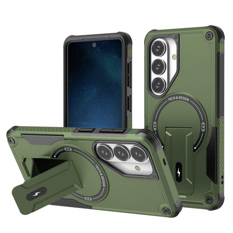 For Samsung Galaxy S26 5G Armor MagSafe Holder PC Hybrid TPU Phone Case(Army Green)