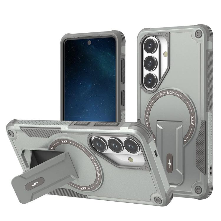 For Samsung Galaxy S26 5G Armor MagSafe Holder PC Hybrid TPU Phone Case(Grey)