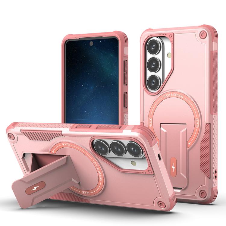 For Samsung Galaxy S26 5G Armor MagSafe Holder PC Hybrid TPU Phone Case(Pink)