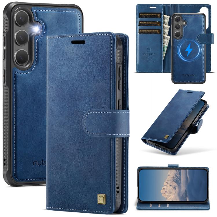 For Samsung Galaxy S26 5G AutSpace A05 2 in 1 Retro Calf Texture MagSafe Magnetic Phone Case(Blue)