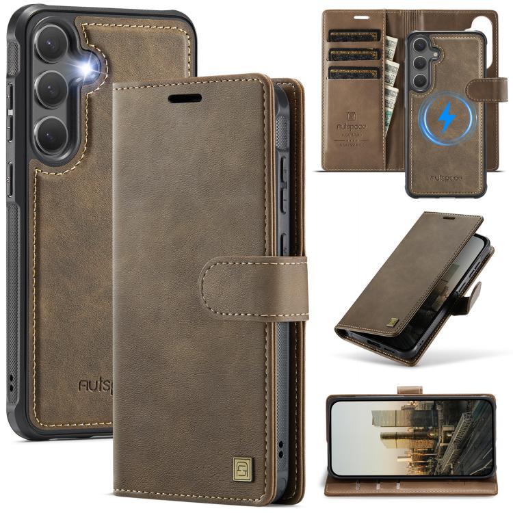 For Samsung Galaxy S26 5G AutSpace A05 2 in 1 Retro Calf Texture MagSafe Magnetic Phone Case(Brown)