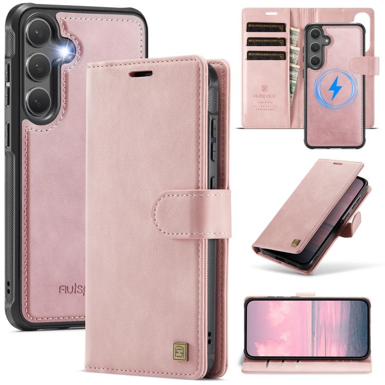 For Samsung Galaxy S26 5G AutSpace A05 2 in 1 Retro Calf Texture MagSafe Magnetic Phone Case(Pink)