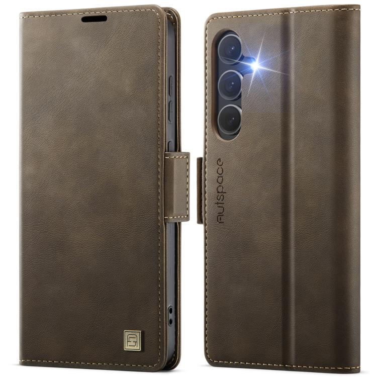 For Samsung Galaxy S26 5G AutSpace A11 Side Buckle MagSafe Magnetic RFID Phone Leather Case(Coffee)