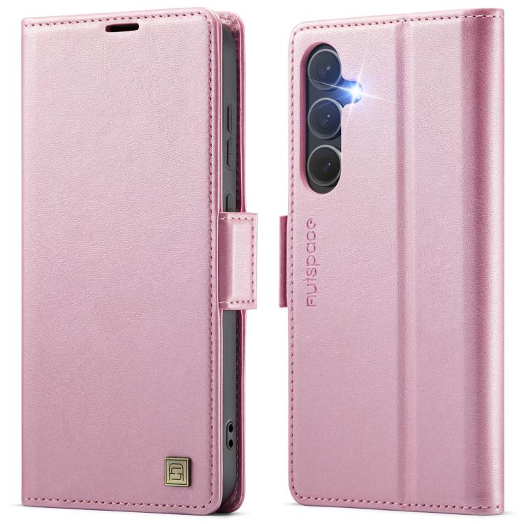 For Samsung Galaxy S26 5G AutSpace A11 Side Buckle MagSafe Magnetic RFID Phone Leather Case(Rose Gold)