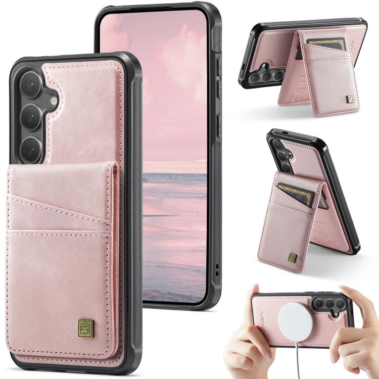 For Samsung Galaxy S26 5G AutSpace A12 MagSafe Magnetic RFID Card Bag Phone Case(Rose Gold)