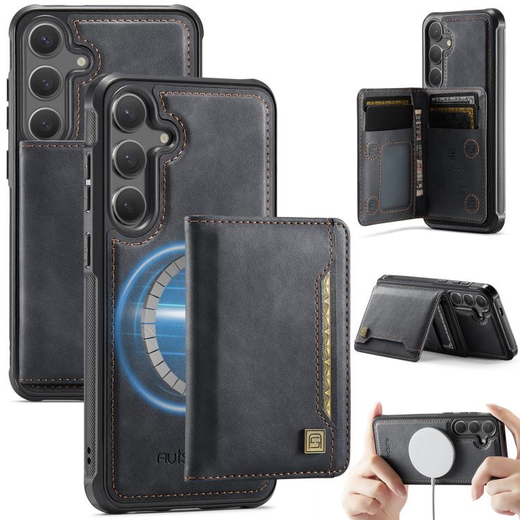 For Samsung Galaxy S26 5G AutSpace A13 MagSafe Magnetic RFID Flip Card Bag Phone Case(Black)