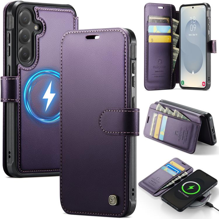 For Samsung Galaxy S26 5G AutSpace A15 Retro Magnetic Clasp Vegan Leather Phone Case(Purple)