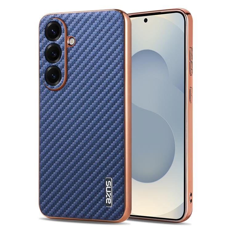For Samsung Galaxy S26 5G AZNS Electroplated Edge Carbon Fiber Texture Phone Case(Blue)