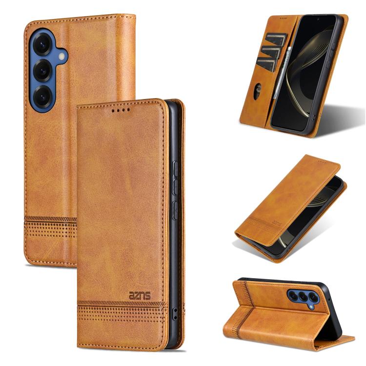For Samsung Galaxy S26 5G AZNS Magnetic Calf Texture Flip Leather Phone Case(Light Brown)