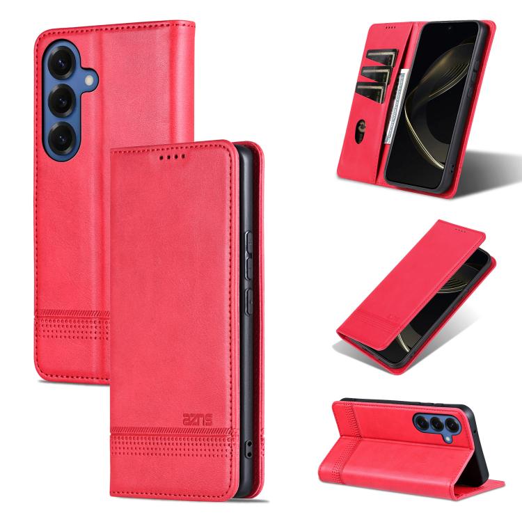 For Samsung Galaxy S26 5G AZNS Magnetic Calf Texture Flip Leather Phone Case(Red)