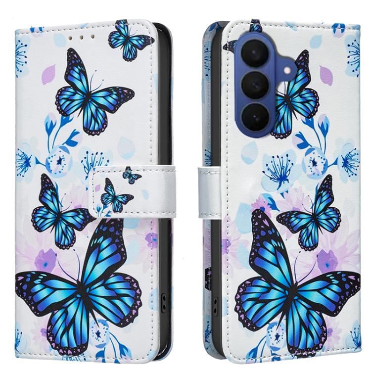 For Samsung Galaxy S26 5G BF42 Color Painting Leather Phone Case(Blue Butterfly)