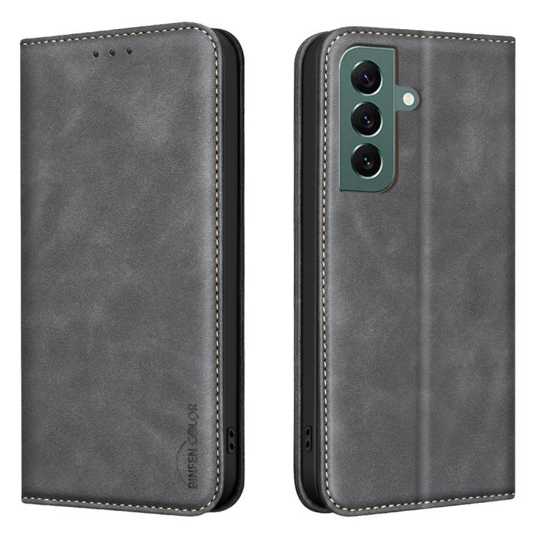 For Samsung Galaxy S26 5G BINFEN COLOR Calfskin Texture Magnetic RFID Vegan Leather Phone Case(Black)