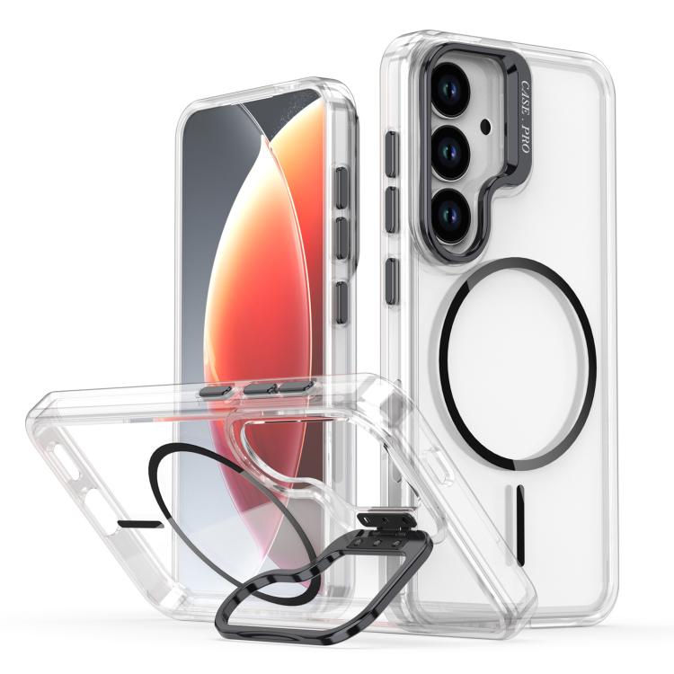 For Samsung Galaxy S26 5G Bright Color Clear MagSafe Lens Frame Holder Phone Case(Black)