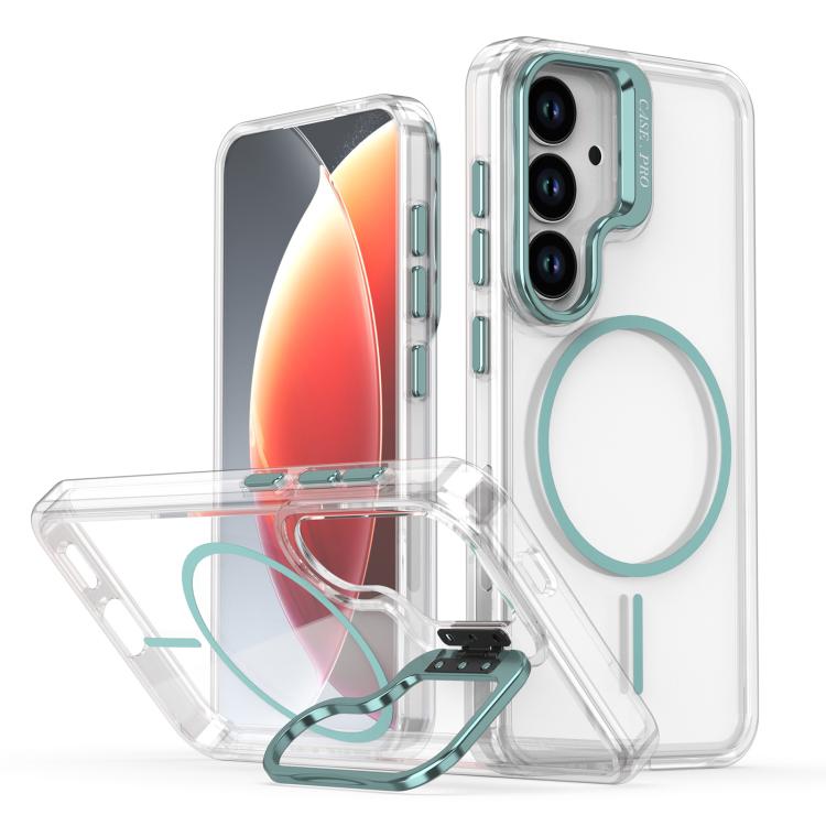 For Samsung Galaxy S26 5G Bright Color Clear MagSafe Lens Frame Holder Phone Case(Blue)