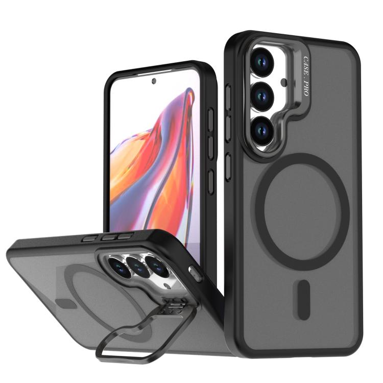 For Samsung Galaxy S26 5G Bright Color Frosted Skin-feel Camera Bracket Magsafe Phone Case(Black)